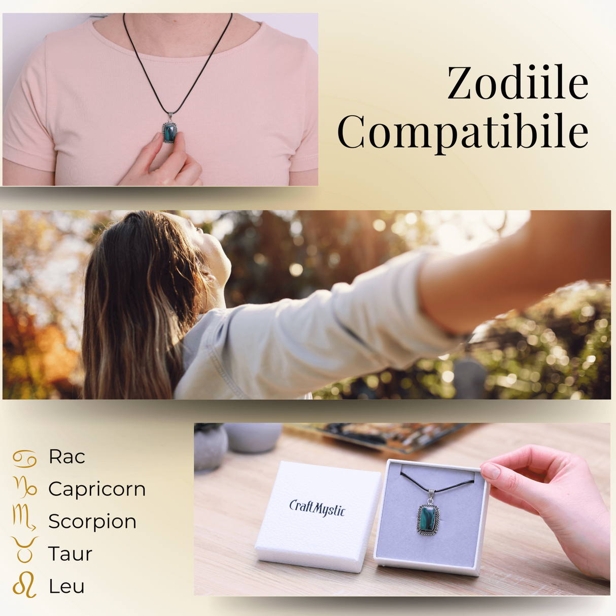 Colier Reglabil cu Pandantiv Argintiu 40mm in Forma Dreptunghiulara din Malachit Natural