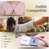 Colier Reglabil cu Pandantiv Argintiu 40mm in Forma Dreptunghiulara din Malachit Natural