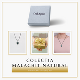 Colier Reglabil cu Pandantiv Argintiu 40mm in Forma Dreptunghiulara din Malachit Natural