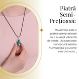 Colier Reglabil cu Pandantiv Argintiu 40mm in Forma de Strop de Ploaie din Malachit Natural