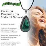 Colier Reglabil cu Pandantiv Argintiu 40mm in Forma de Strop de Ploaie din Malachit Natural
