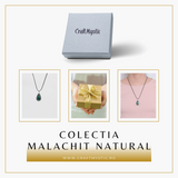Colier Reglabil cu Pandantiv Argintiu 40mm in Forma de Strop de Ploaie din Malachit Natural
