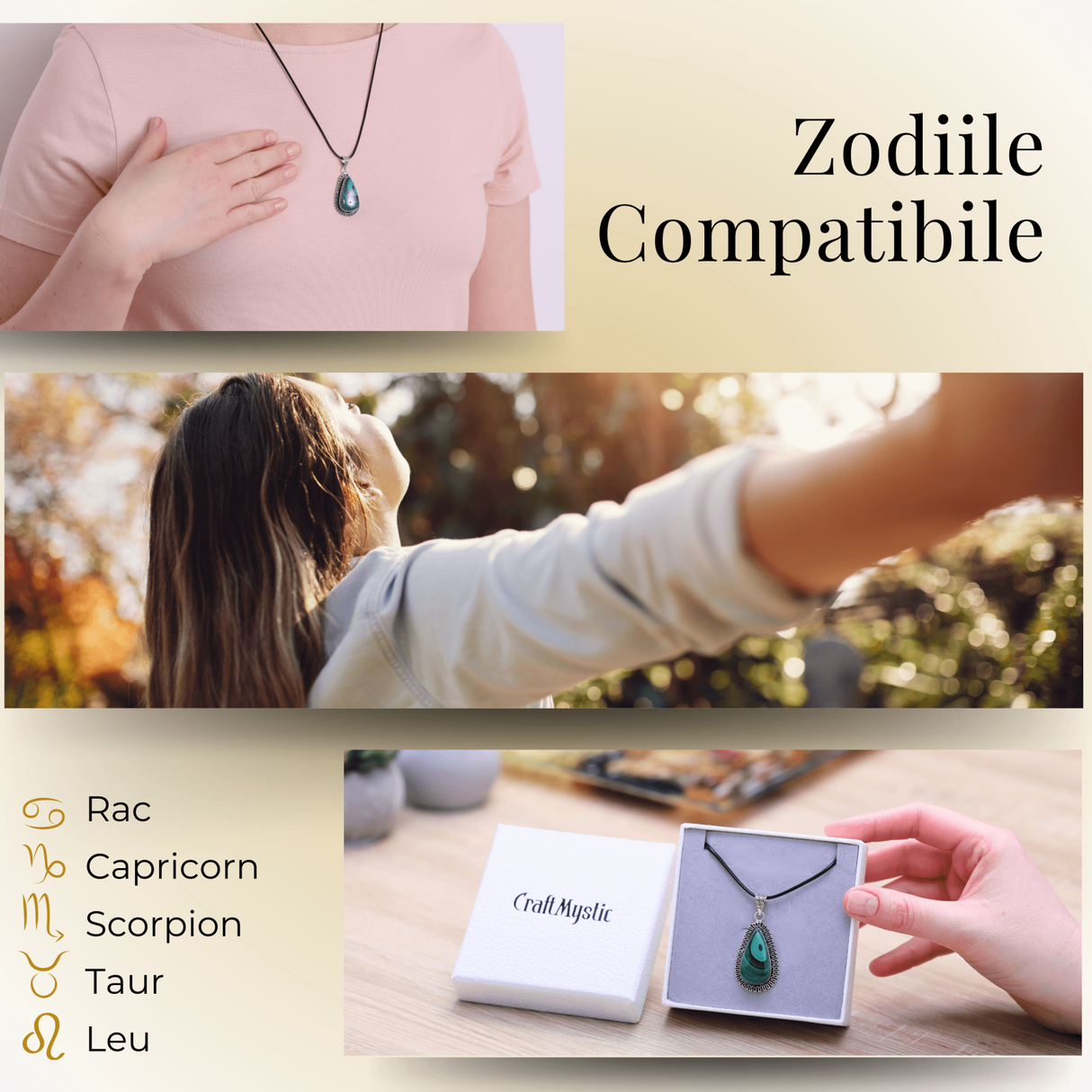 Colier Reglabil cu Pandantiv Argintiu 40mm in Forma de Strop de Ploaie din Malachit Natural
