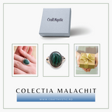 Inel Ajustabil Argintiu cu Malachit Natural