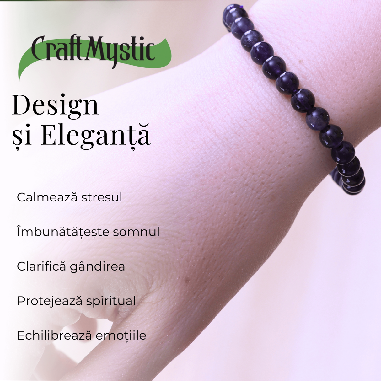 Bratara Elastica cu Margele Naturale de 6mm din Ametist
