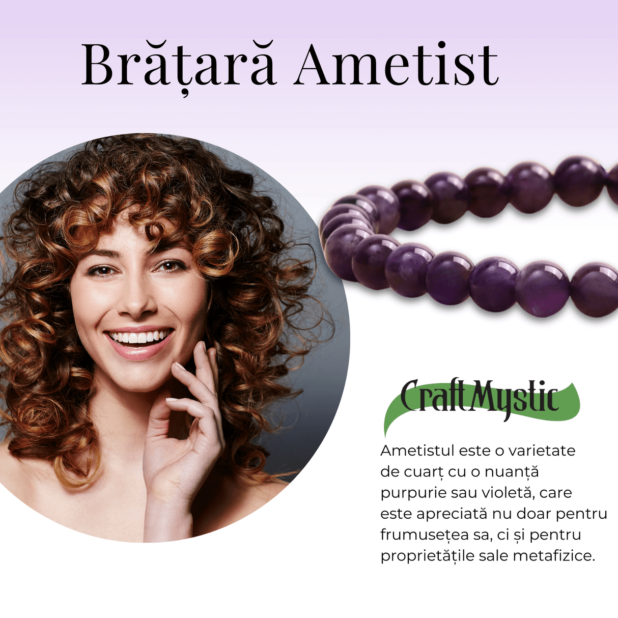 Bratara Elastica cu Margele Naturale de 6mm din Ametist