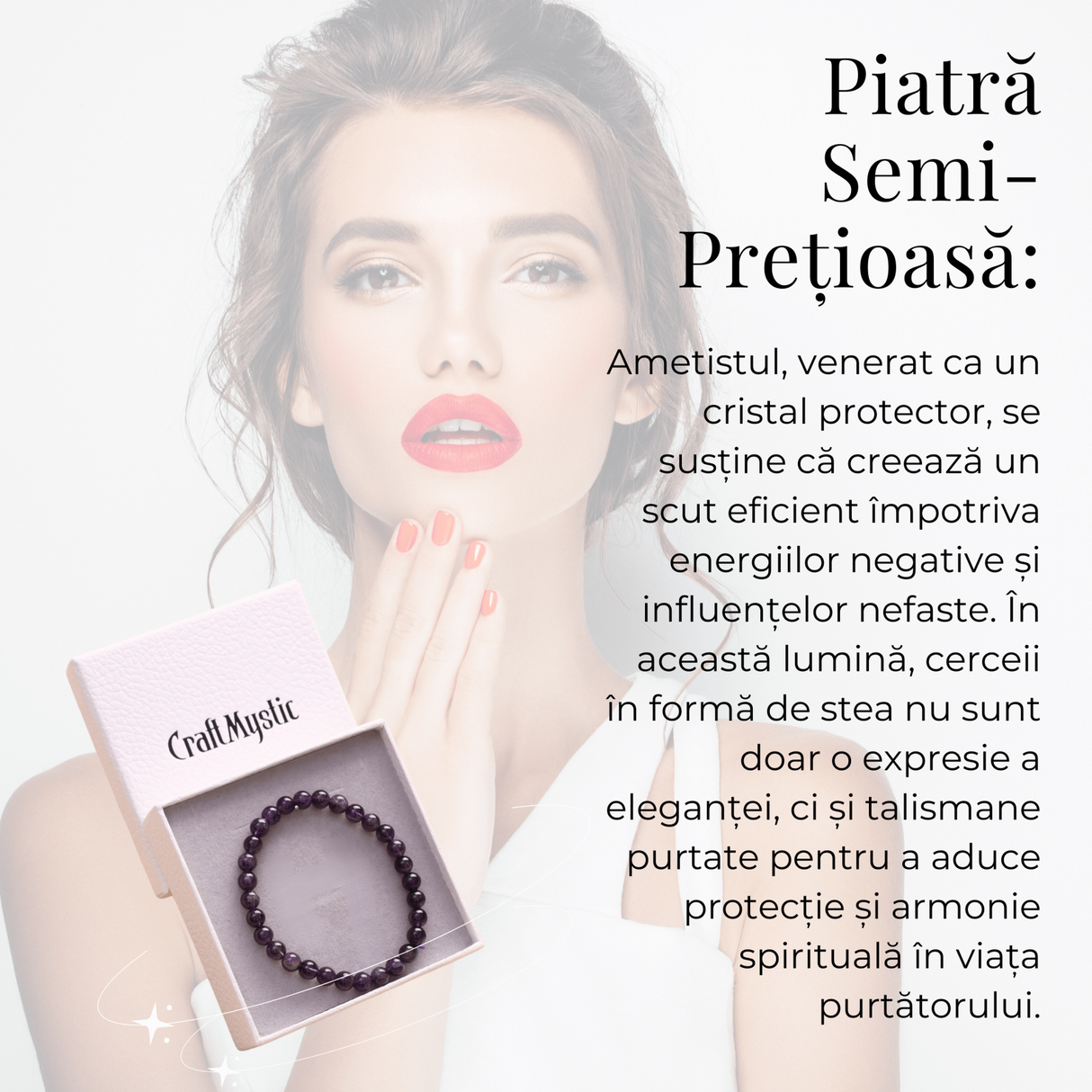 Bratara Elastica cu Margele Naturale de 6mm din Ametist