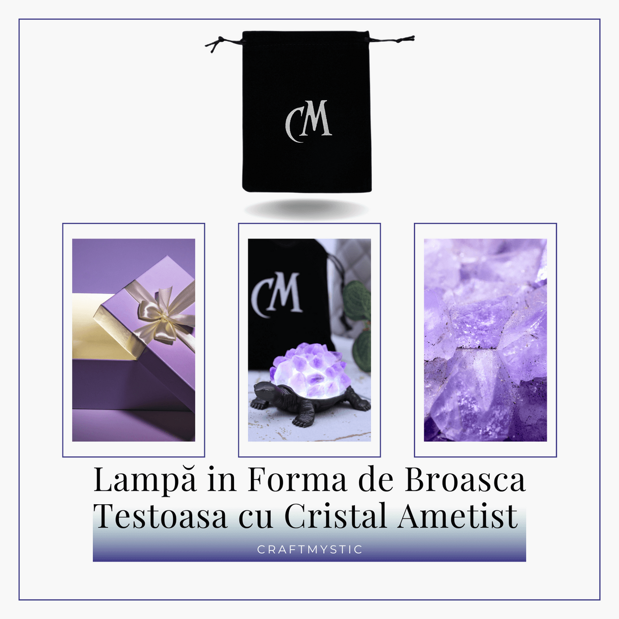 Mini Lampa Broasca Testoasa cu Cristale de Ametist - Relaxare si Energie Pozitiva