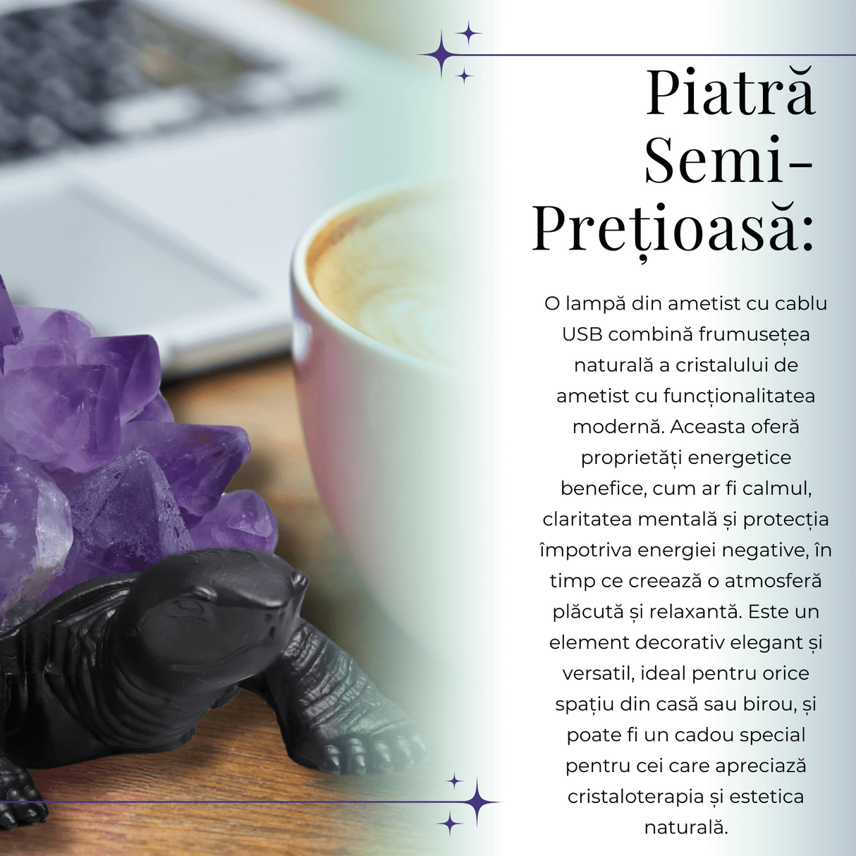 Mini Lampa Broasca Testoasa cu Cristale de Ametist - Relaxare si Energie Pozitiva