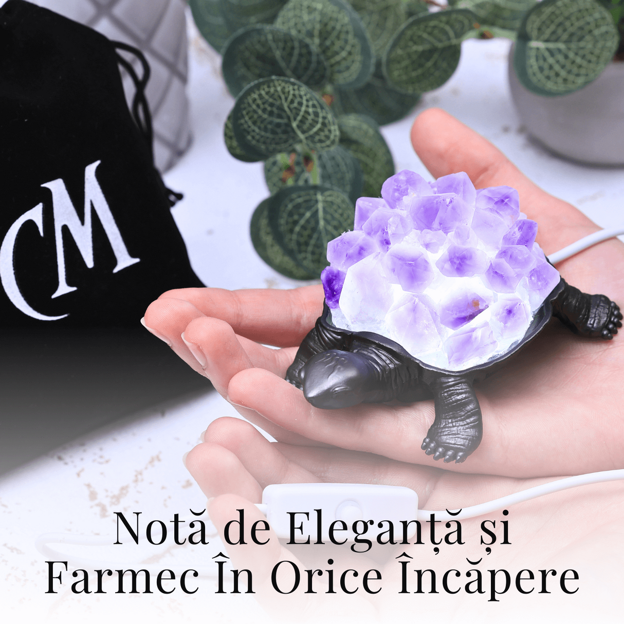 Mini Lampa Broasca Testoasa cu Cristale de Ametist - Relaxare si Energie Pozitiva