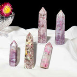 Turn de cristal din Turmalina Roz 9-10 cm Bagheta cu 6 fete pentru vindecare, meditatie si decor in casa si birou