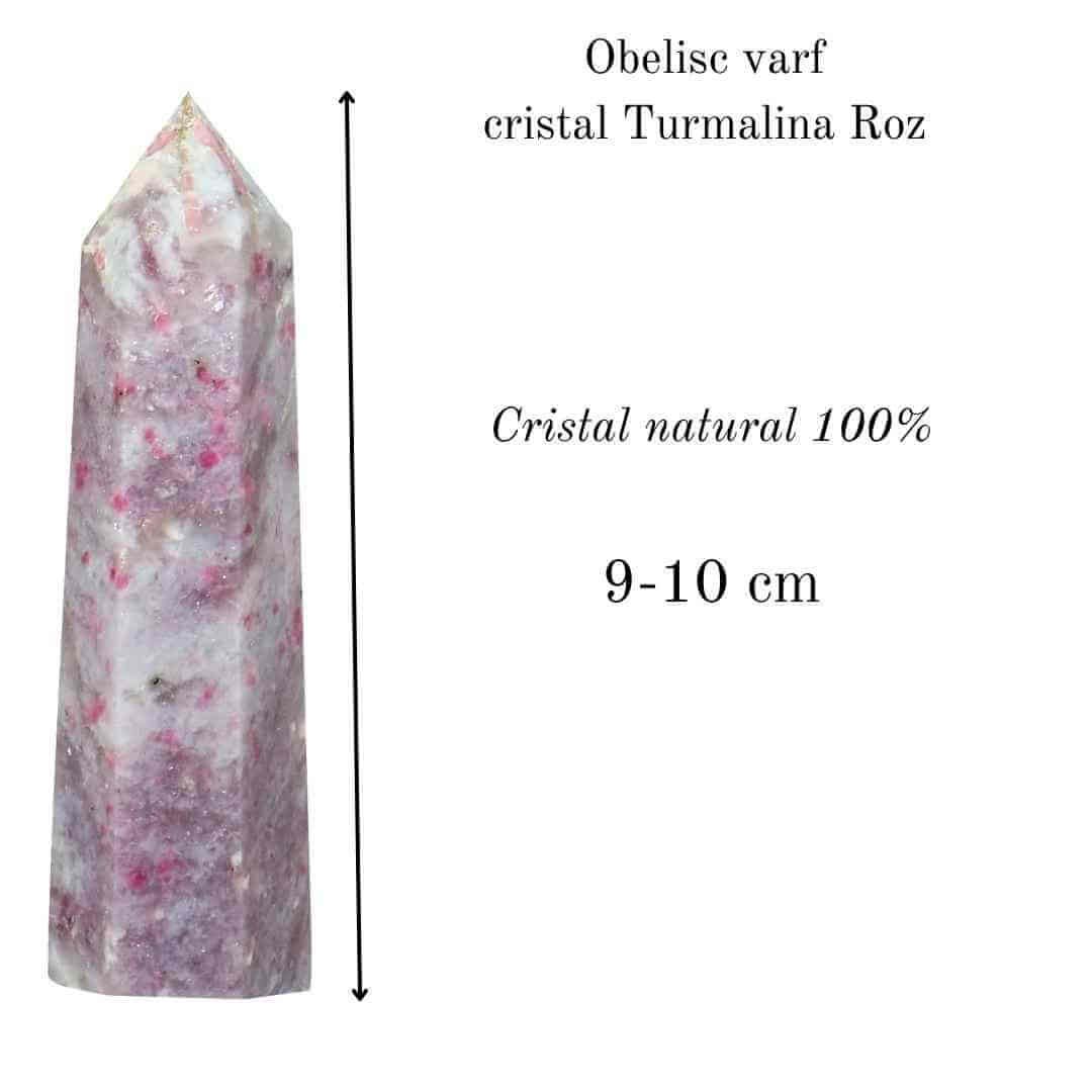 Turn de cristal din Turmalina Roz 9-10 cm Bagheta cu 6 fete pentru vindecare, meditatie si decor in casa si birou