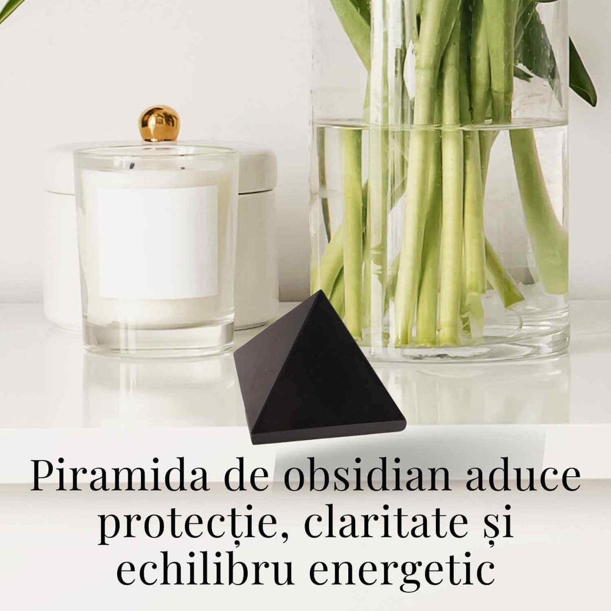 Piramida din Obsidian Negru 6.5.x6.5x5 cm pentru Protectie si Claritate Energetica