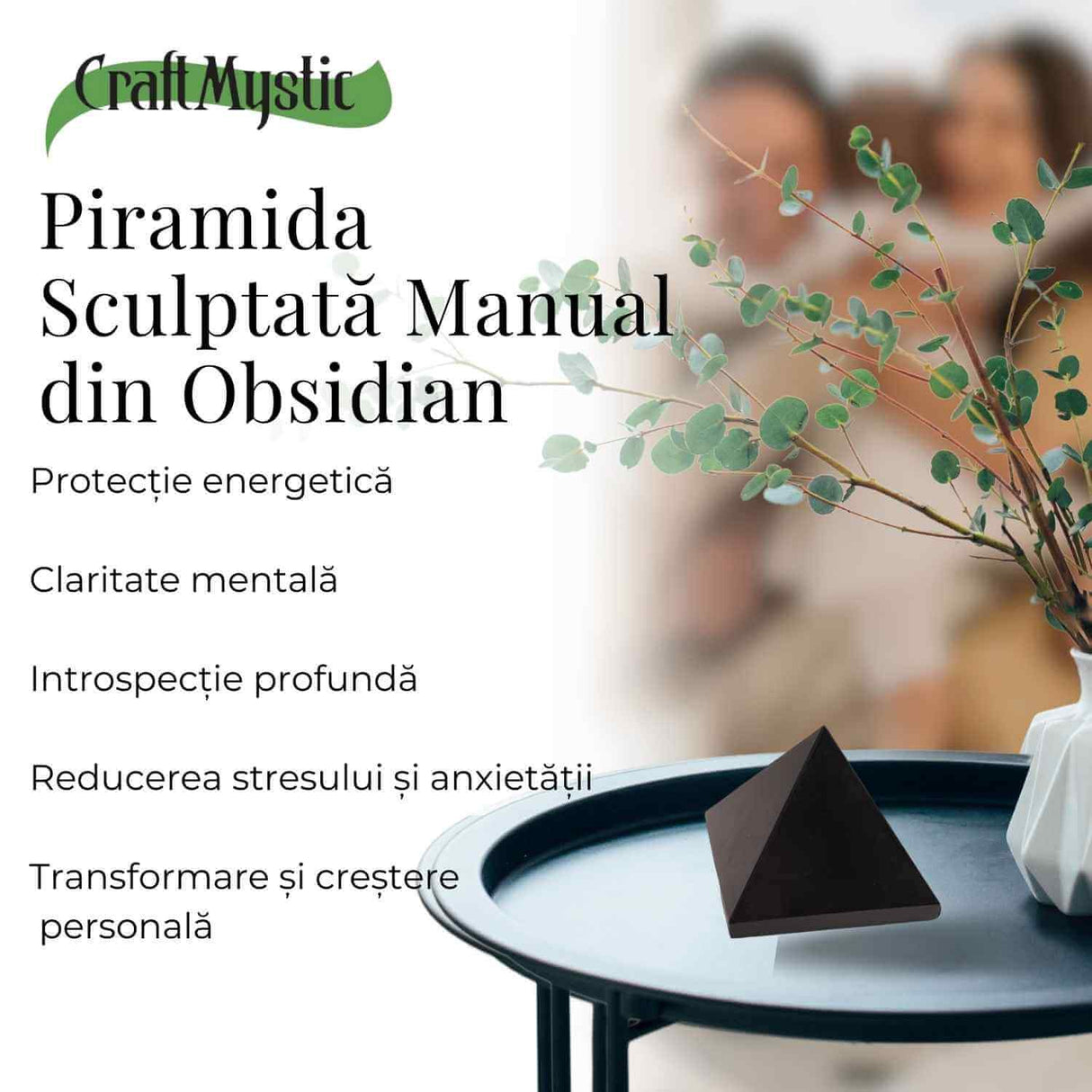 Piramida din Obsidian Negru 6.5.x6.5x5 cm pentru Protectie si Claritate Energetica