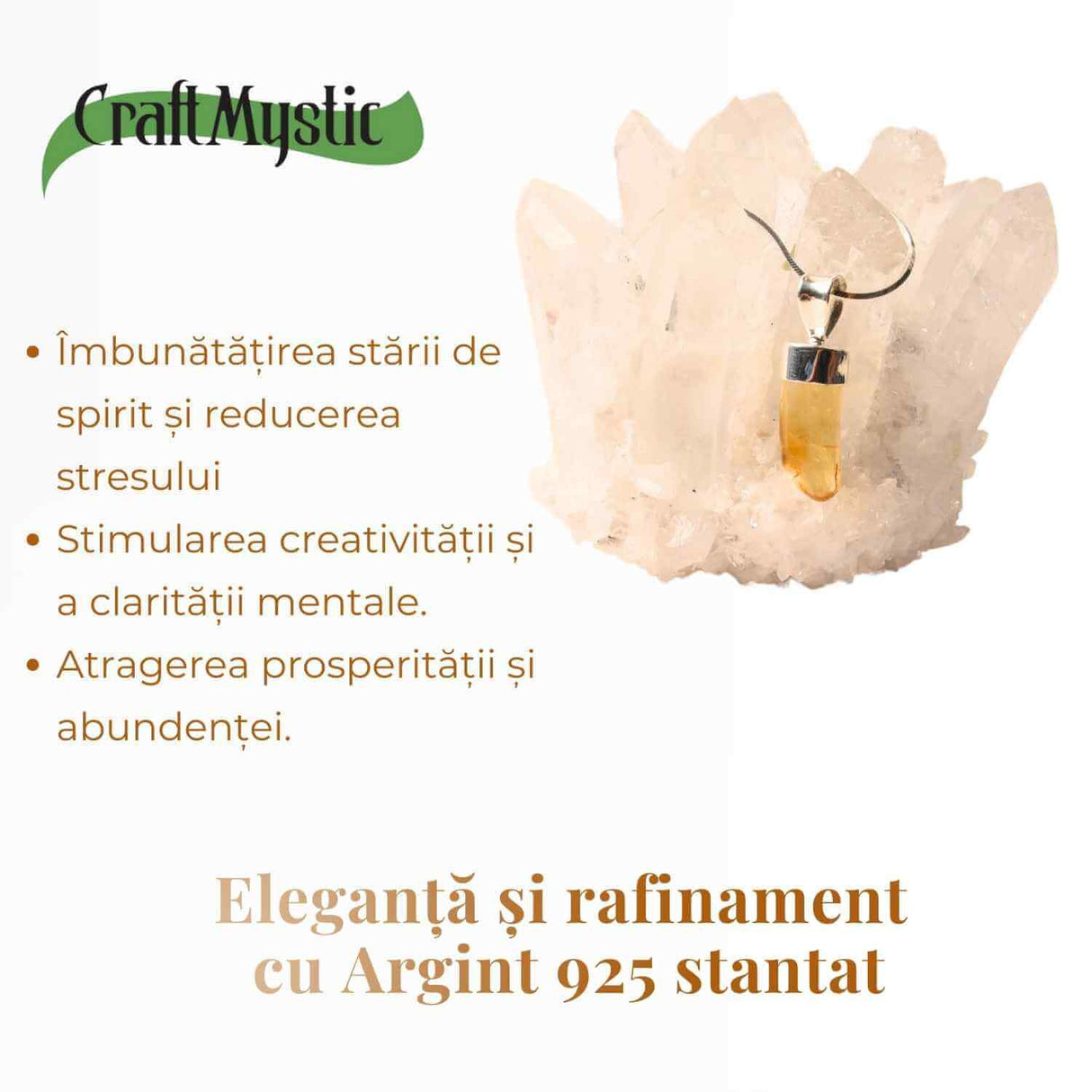 Pandantiv Argint cu Citrin - Energia si Stralucirea Naturii, 24mm