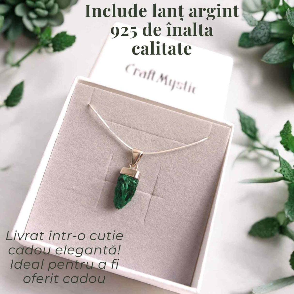 Pandantiv Argint cu Malachit Brut - Energie si Echilibru, 20mm