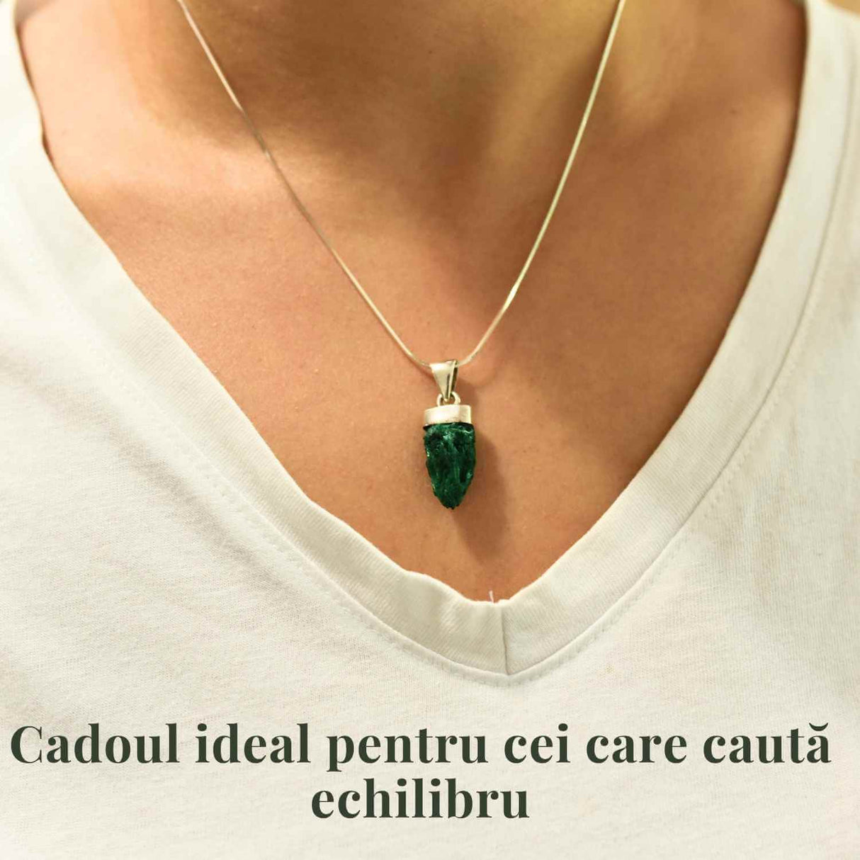 Pandantiv Argint cu Malachit Brut - Energie si Echilibru, 20mm