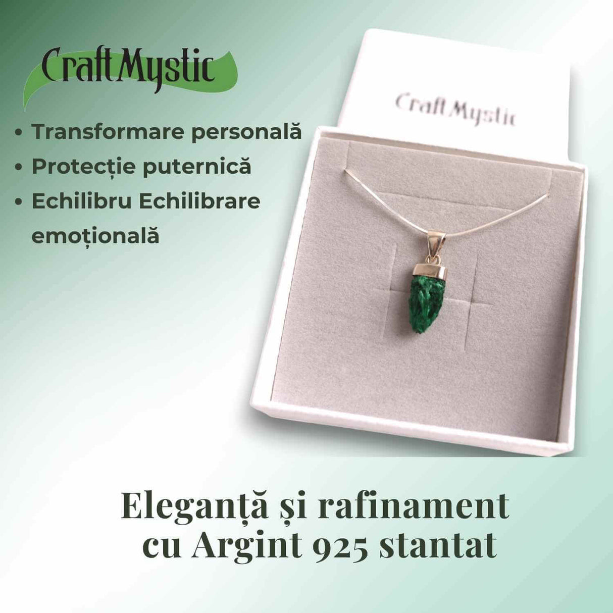 Pandantiv Argint cu Malachit Brut - Energie si Echilibru, 20mm