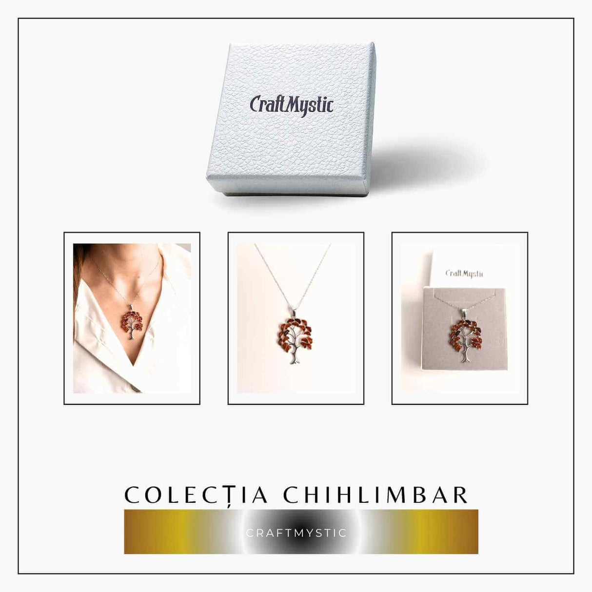 Colier argint 925 cu chihlimbar natural - simbolul copacului vietii