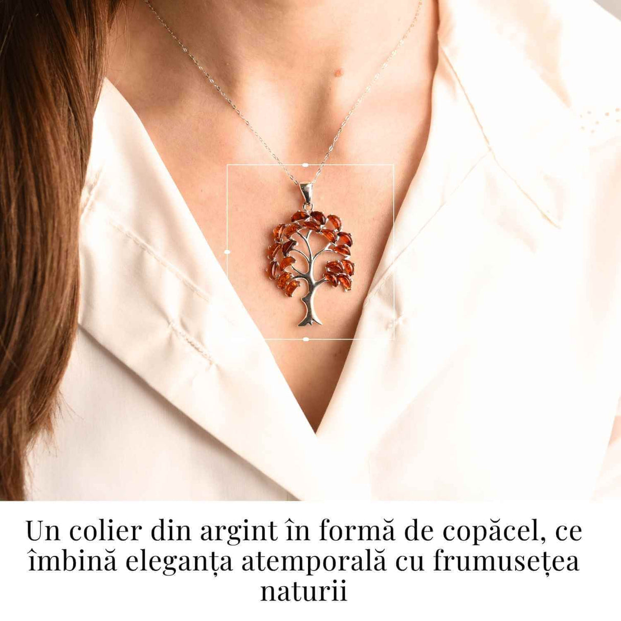 Colier argint 925 cu chihlimbar natural - simbolul copacului vietii