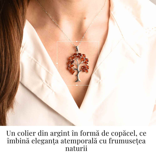 Colier argint 925 cu chihlimbar natural - simbolul copacului vietii