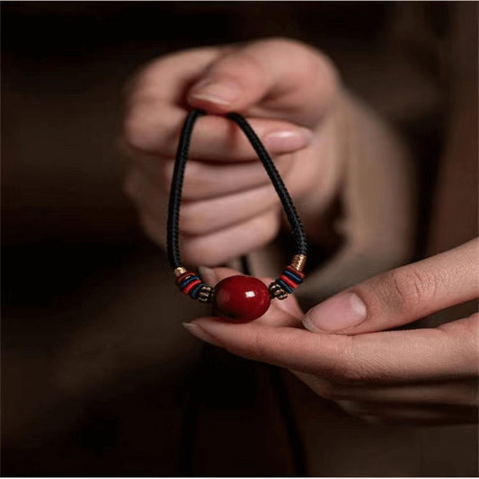 Colier cu pandantiv 16mm din cinabru natural -  Amuleta de vindecare spirituala impotriva chakrei rele, pandantiv reglabil
