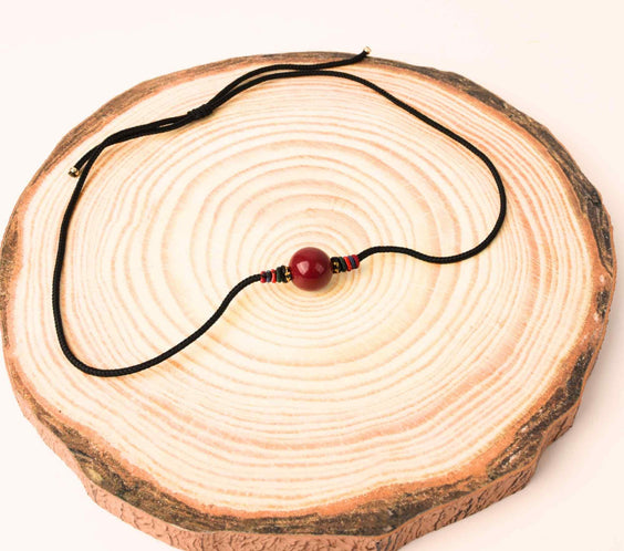 Colier cu pandantiv 16mm din cinabru natural - Amuleta de vindecare spirituala impotriva chakrei rele, pandantiv reglabil