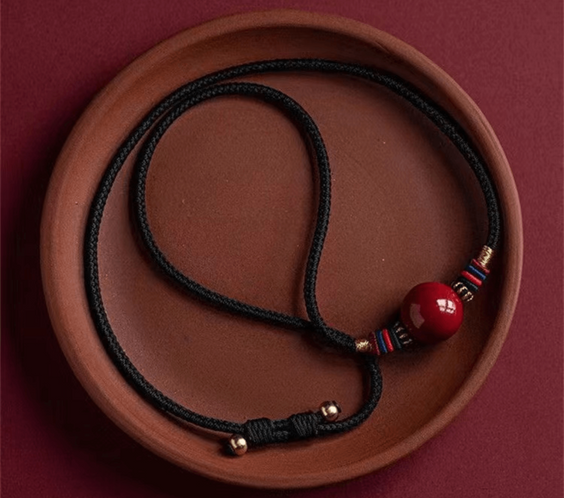 Colier cu pandantiv 16mm din cinabru natural - Amuleta de vindecare spirituala impotriva chakrei rele, pandantiv reglabil