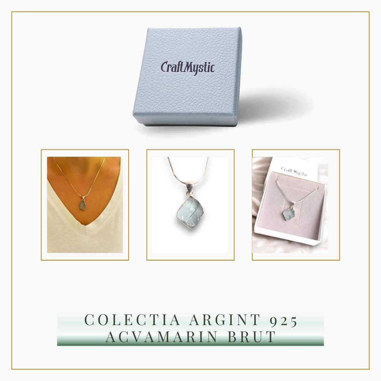 Pandativ Argint 925 cu Acvamarin Brut - Pacea Interioara si Protectia Divina