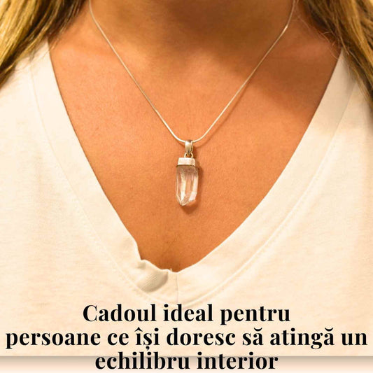 Colier argint 925 cu varf cuart lemurian natural, unic si energizant