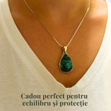 Pandativ Argint cu Malachit polisat si lant argint 925 - Protectie si Vindecare