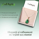 Pandativ Argint cu Malachit polisat si lant argint 925 - Protectie si Vindecare