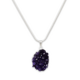 Colier deosebit cu Lant Argintiu si Pandantiv din Ametist Druzy Natural, 20-30mm