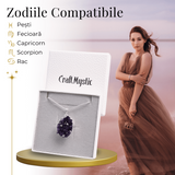 Colier deosebit cu Lant Argintiu si Pandantiv din Ametist Druzy Natural, 20-30mm