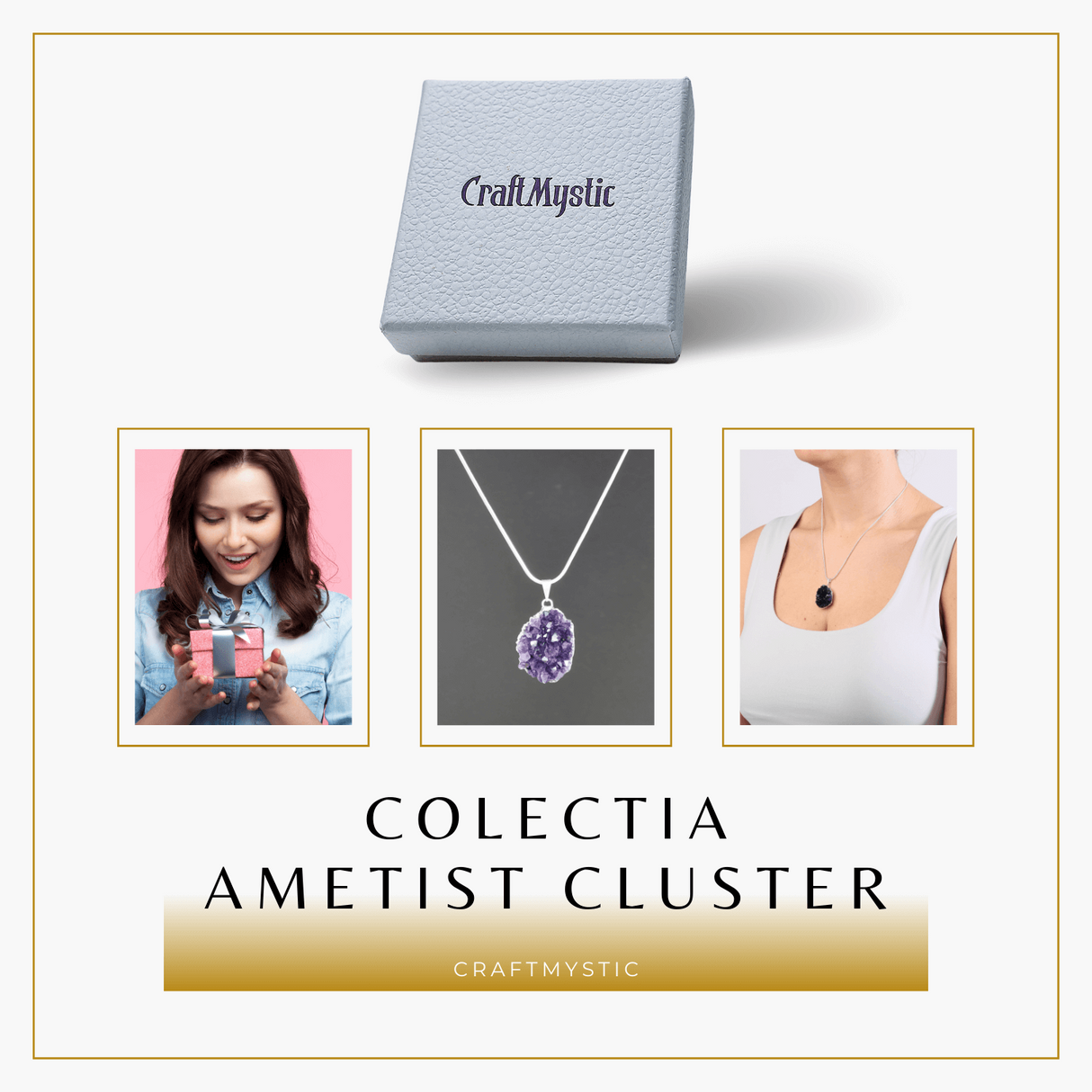 Colier deosebit cu Lant Argintiu si Pandantiv din Ametist Druzy Natural, 20-30mm