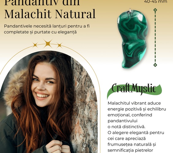 Pandantiv Unic 40-45 mm din Malachit Natural Forma Libera