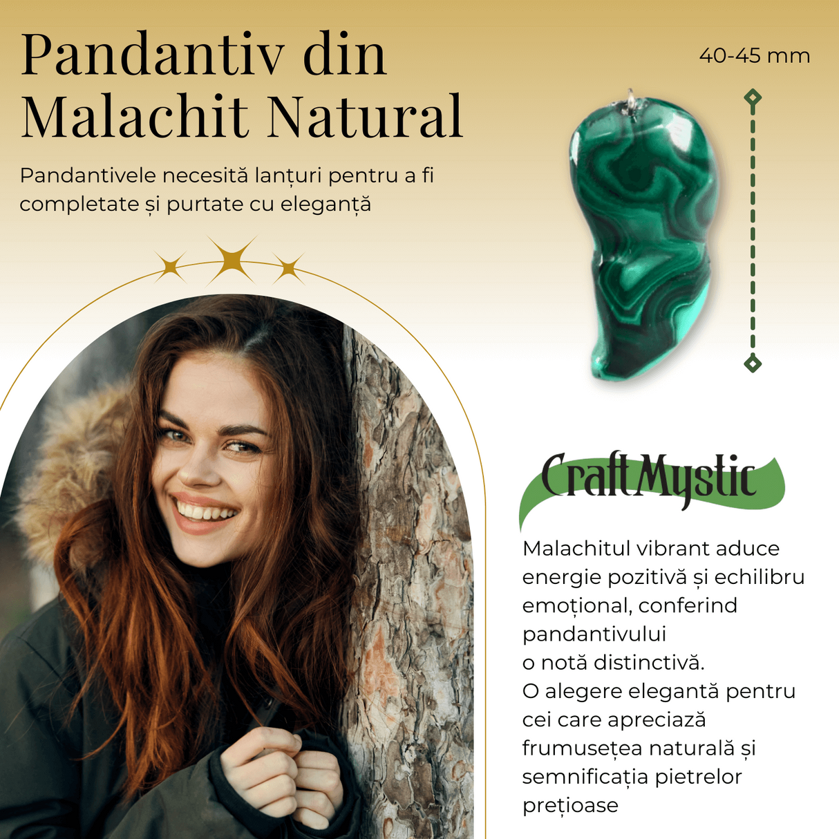 Pandantiv Unic 40-45 mm din Malachit Natural Forma Libera