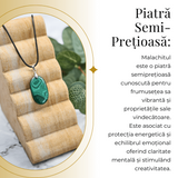Colier cu Lant Reglabil si Pandantiv Oval din Malachit Natural 30mm