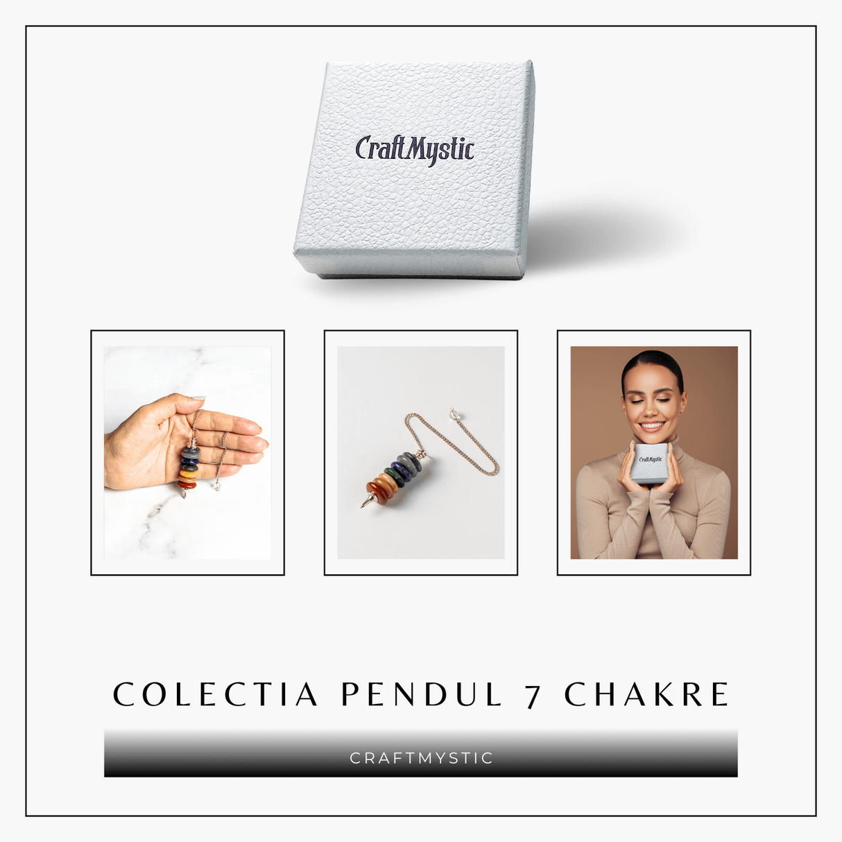 Pendul cu 7 Inele si Pietre Naturale – Echilibru si Vindecare Chakre