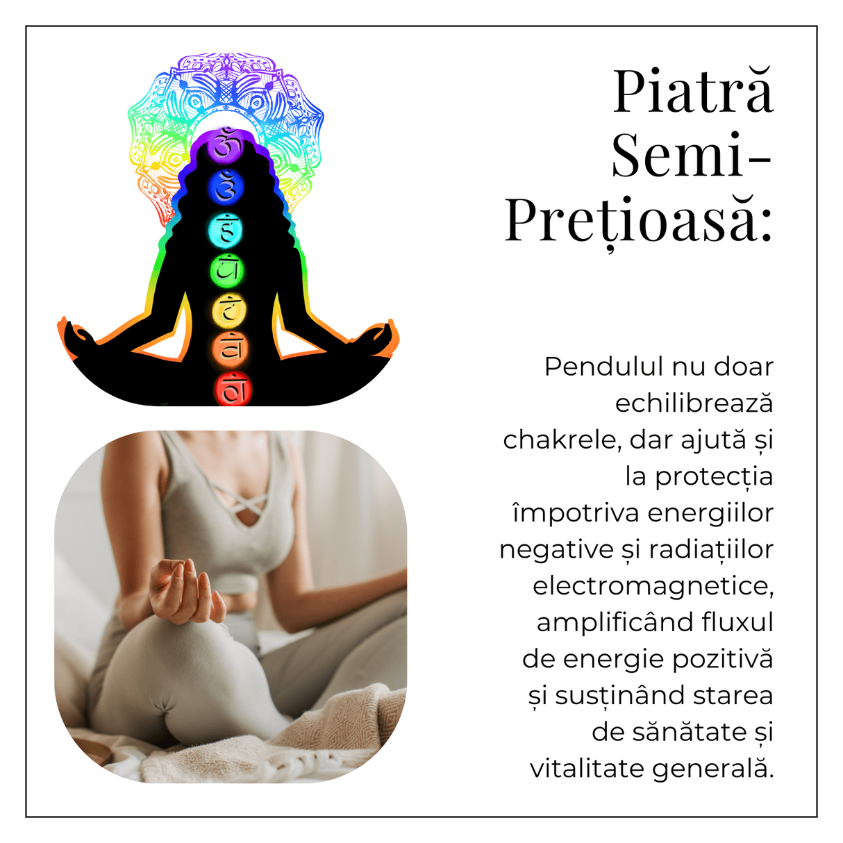 Pendul cu 7 Inele si Pietre Naturale – Echilibru si Vindecare Chakre