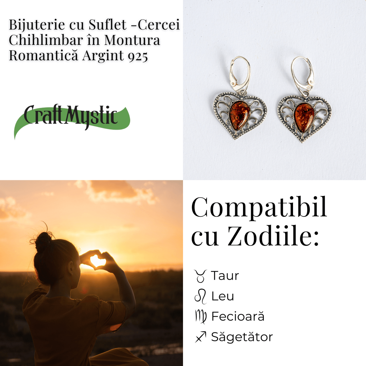 Bijuterie cu suflet – Cercei cu chihlimbar in montura romantica argint 925