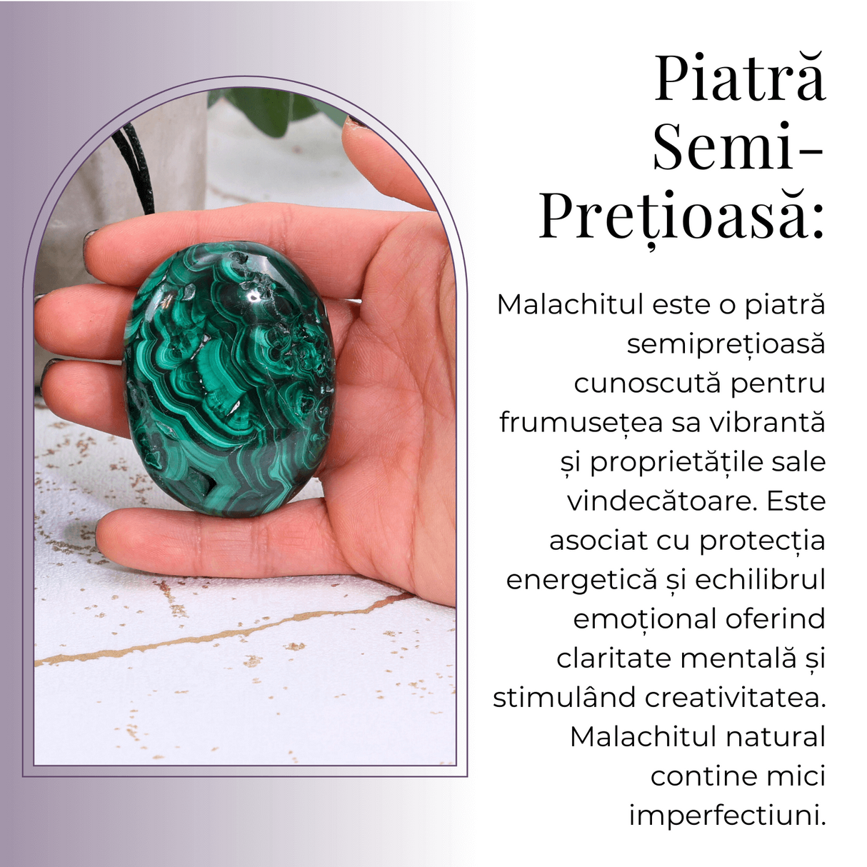 Piatra Ovala sculptata manual din Malachit natural 55-60mm aprox 140 grame