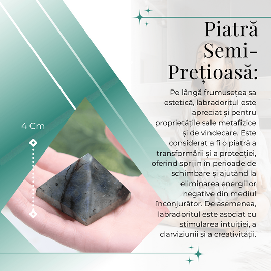 Piramida din Labradorit Sculptata Manual, 4 cm - Amplificator de Protectie si Intuitie