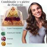 Piramida de 6 cm cu Pietre de Cuart Transparent, Citrin, Granat si Aventurin Verde - Prosperitate si Echilibru.