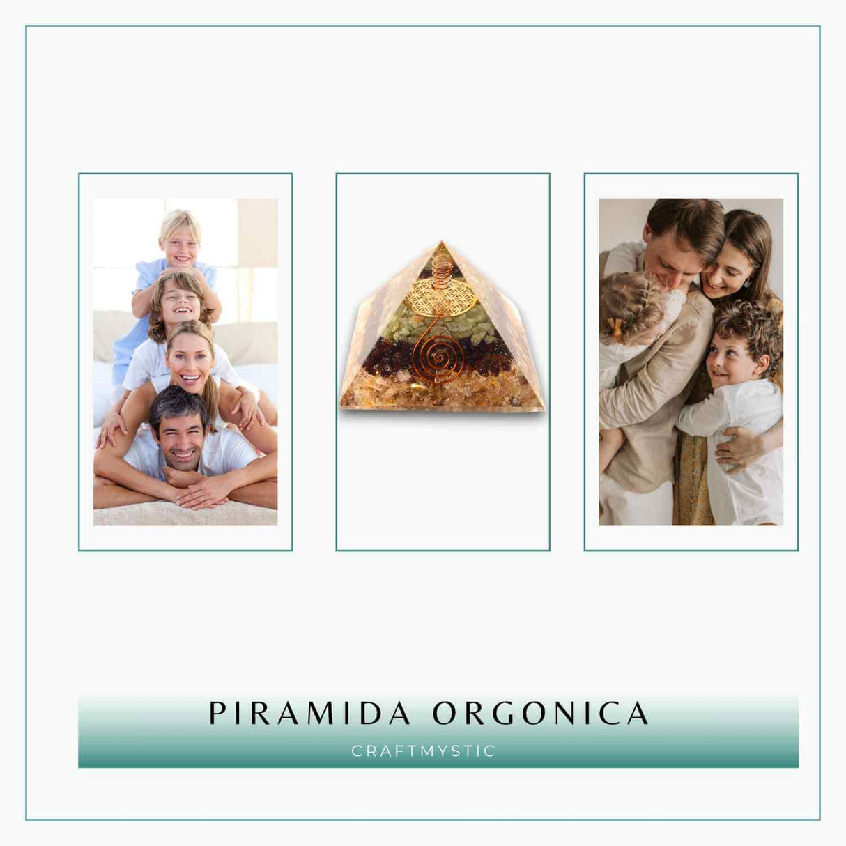 Piramida de 6 cm cu Pietre de Cuart Transparent, Citrin, Granat si Aventurin Verde - Prosperitate si Echilibru.