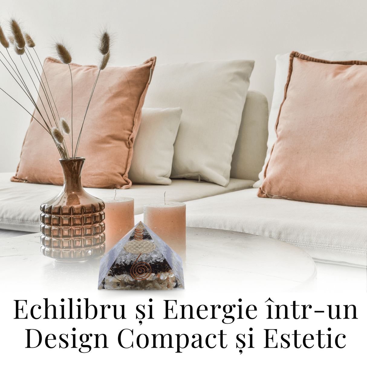 Piramida orgonica cu 3 tipuri de pietre naturale - Armonie si Energie