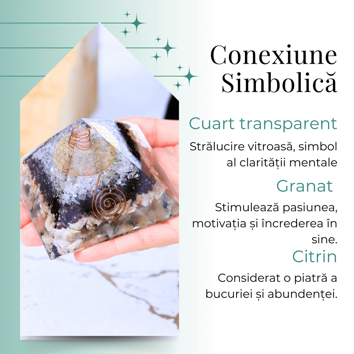 Piramida orgonica cu 3 tipuri de pietre naturale - Armonie si Energie
