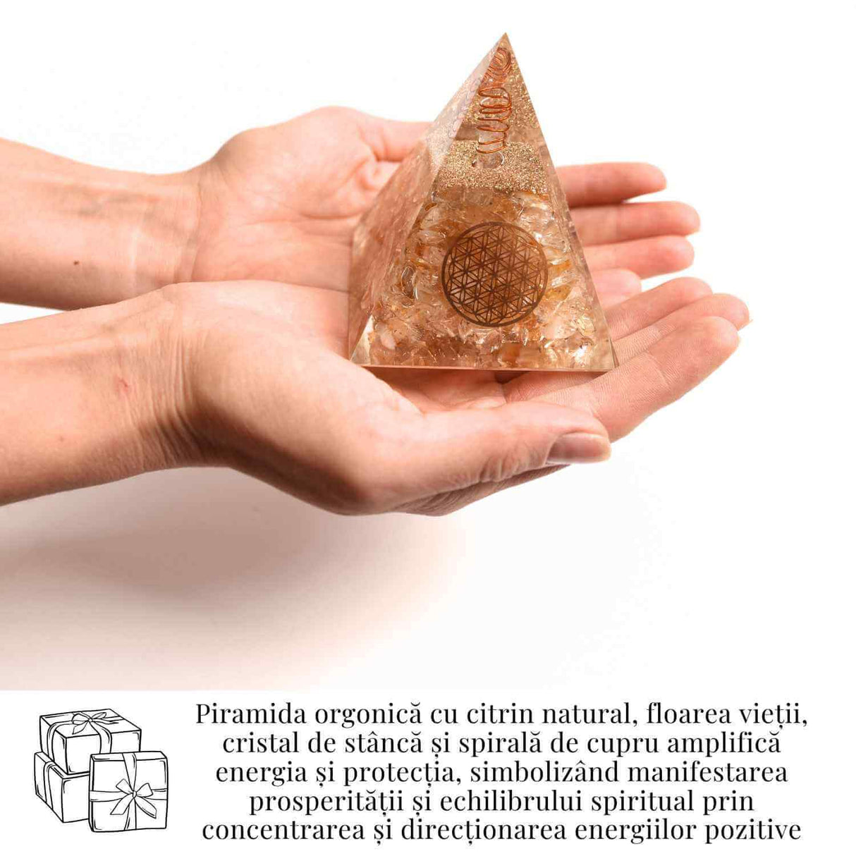 Piramida Orgonica cu Citrin Natural 80-90 mm - Prosperitate si Energie Pozitiva