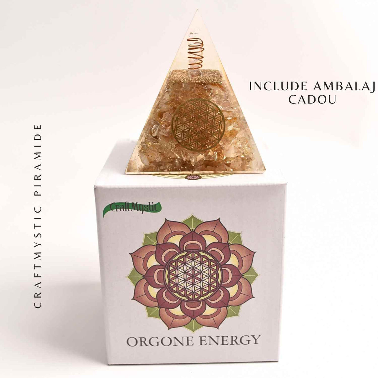 Piramida Orgonica cu Citrin Natural 80-90 mm - Prosperitate si Energie Pozitiva