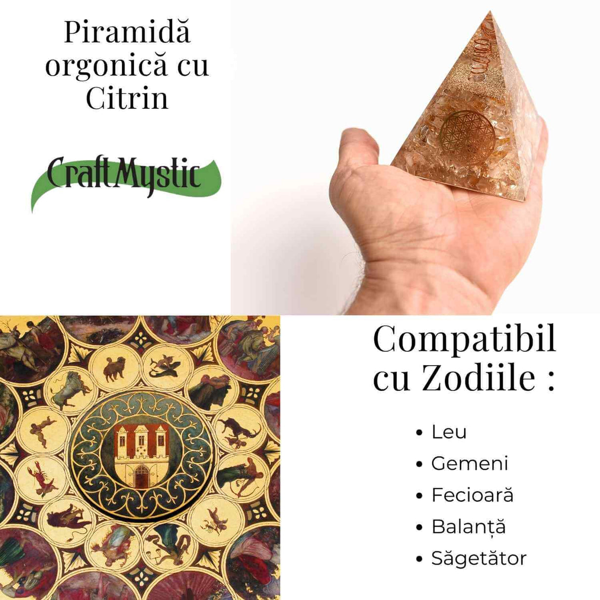 Piramida Orgonica cu Citrin Natural 80-90 mm - Prosperitate si Energie Pozitiva